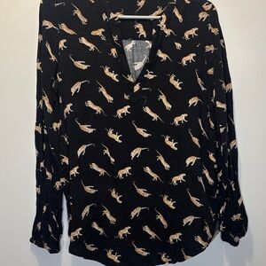 Black Blouse with Animal Print